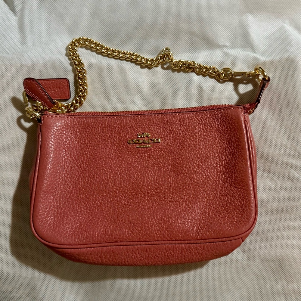Coach Coral Leather Crossbody Bag with Gold Chain